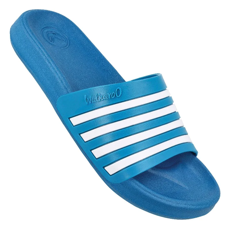 sandals for women with arch support for comfort-Walkaroo Mens Flip Flop Sliders  - WC4819 Teal Blue