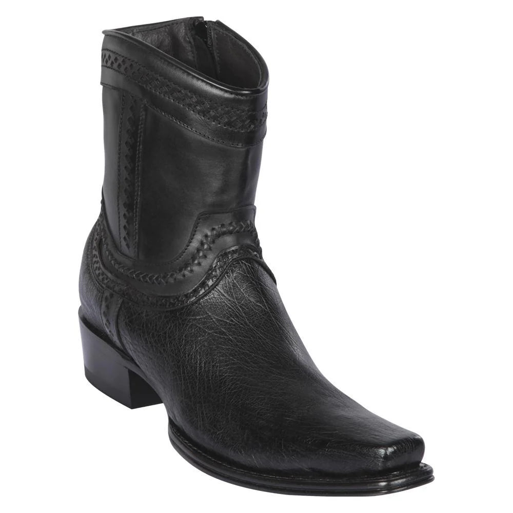 Cowboy boots with classic western heelLos Altos 76B9705 Men's Black Genuine Smooth Ostrich European Square Toe Cowboy Boots