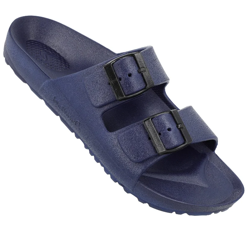 sandals for men with adjustable strap for a secure fit-Walkaroo Men Slip On Slide Sandals  - WC4808 Blue