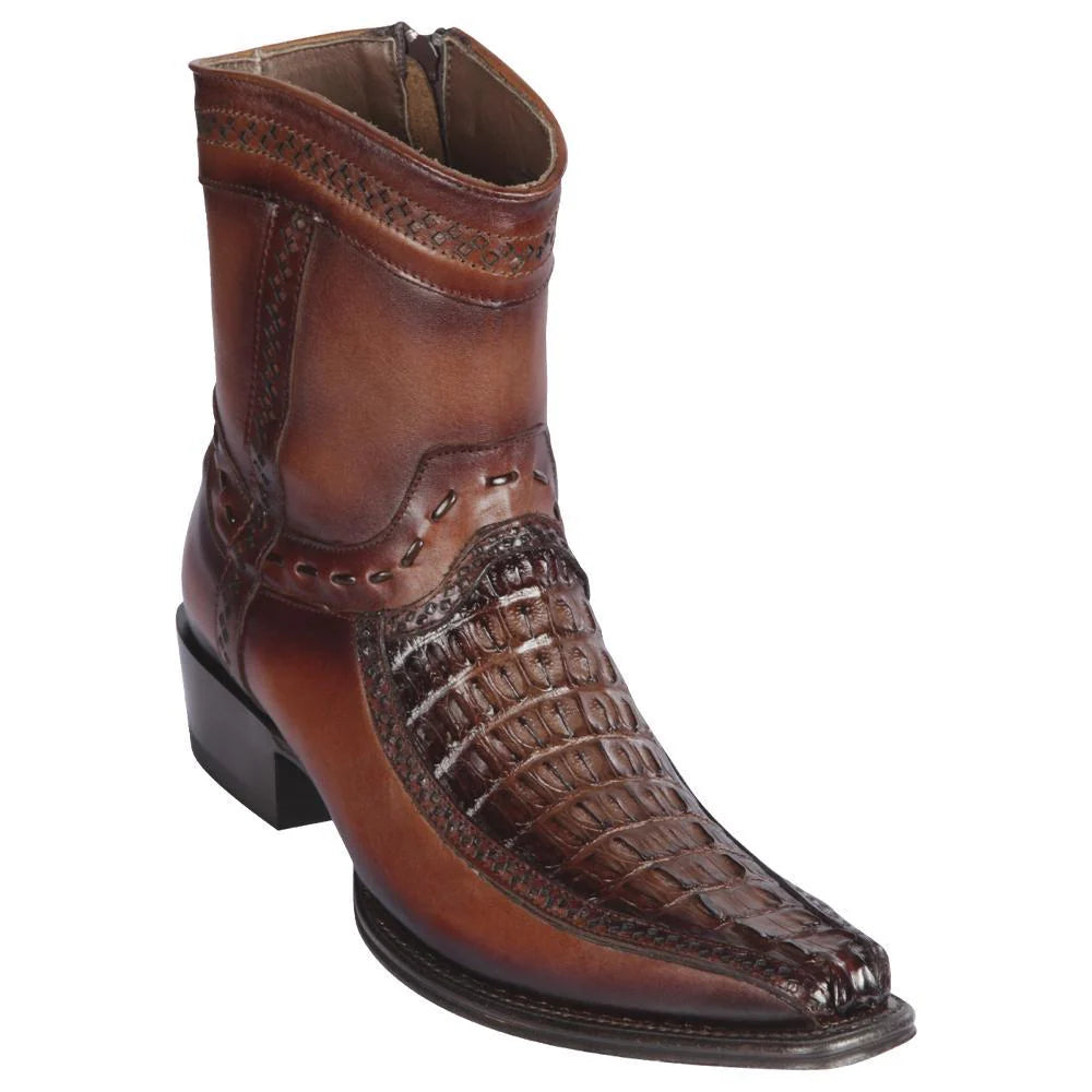 Cowboy boots for cowboy frontier styleLos Altos 76BF0116 Men's Faded Brown Genuine Caiman Tail & Deer European Square Toe Cowboy Boots