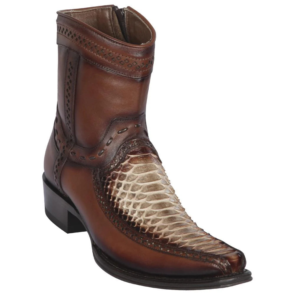 Cowboy boots with classic western cutoutLos Altos 76BF5785 Men's Rustic Brown Genuine Python & Deer European Square Toe Cowboy Boots