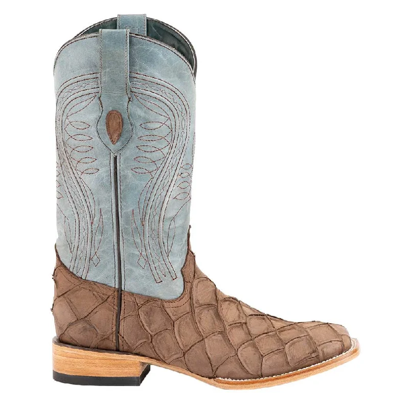 Cowboy boots with vintage lasso charmFerrini Bronco Brown Pirarucu Print Square Toe Leather Cowboy Boots