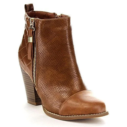 Ankle boots with plush cushion-Women's Gina-15 Cap Toe Zipped Snake Ankle Chunky Heel Boots