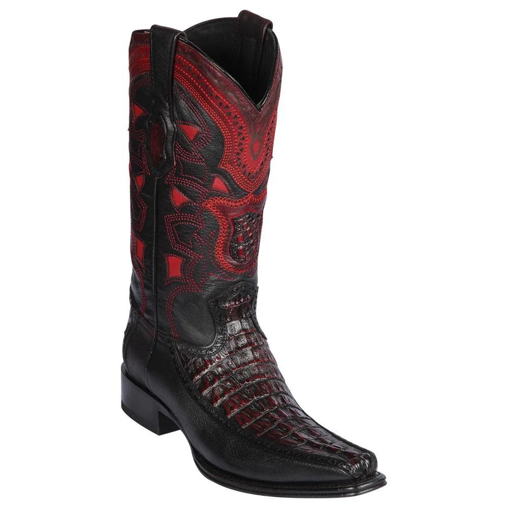 Cowboy boots with leather cloud accentsLos Altos 76F0118 Men's Black Cherry Genuine Caiman Tail & Deer European Square Toe Cowboy Boots