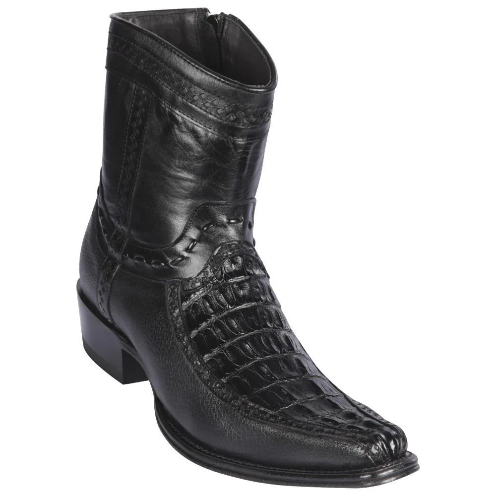 Cowboy boots with custom leather bordersLos Altos 76BF0105 Men's Black Genuine Caiman Tail & Deer European Square Toe Cowboy Boots