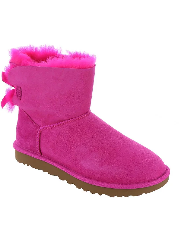 snow boots for kids with easy pull-on designMini Bailey Bow II Womens Suede Shearling Winter Boots