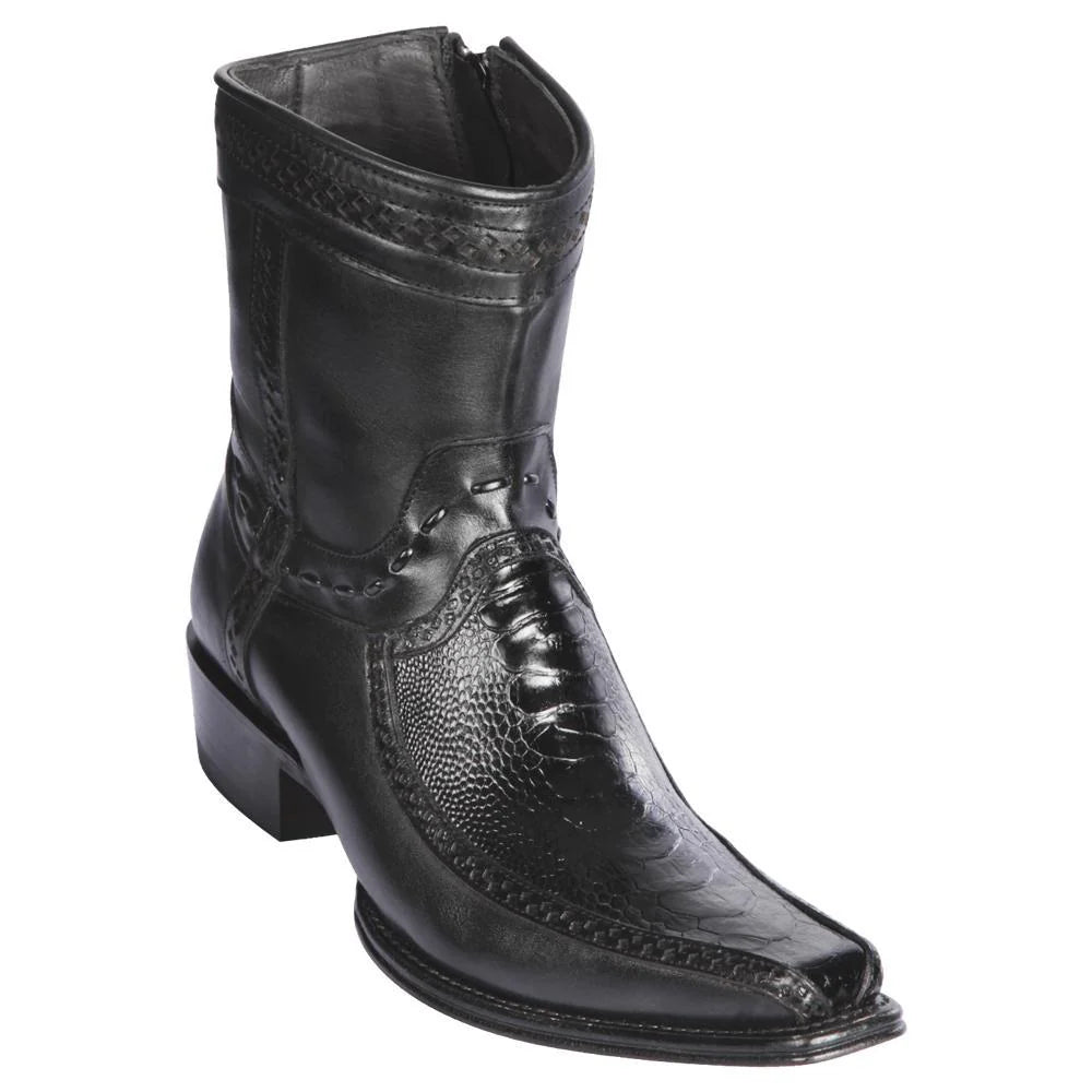 Cowboy boots for western dusk trailsLos Altos 76BF0505 Men's Black Genuine Ostrich Leg & Deer European Square Toe Cowboy Boots