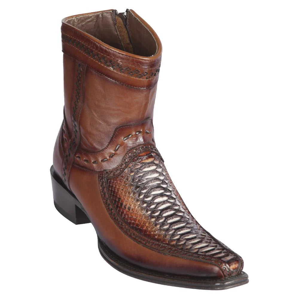 Cowboy boots with soft antelope liningLos Altos 76BF5788 Men's Rustic Cognac Genuine Python & Deer European Square Toe Cowboy Boots