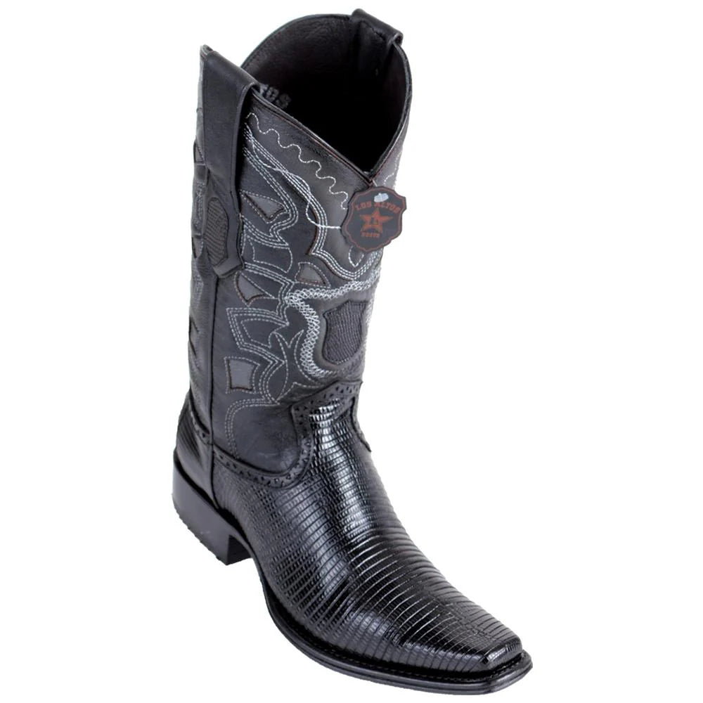 Cowboy boots with distressed taupe leatherLos Altos 760605 Men's Black Genuine Ring Lizard European Square Toe Cowboy Boots