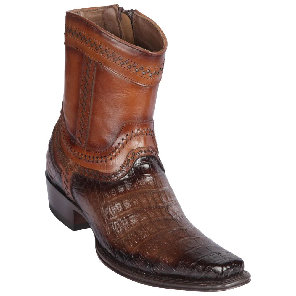 Cowboy boots with hand-dyed umber finishLos Altos 76B8216 Men's Faded Brown Genuine Caiman Belly European Square Toe Cowboy Boots