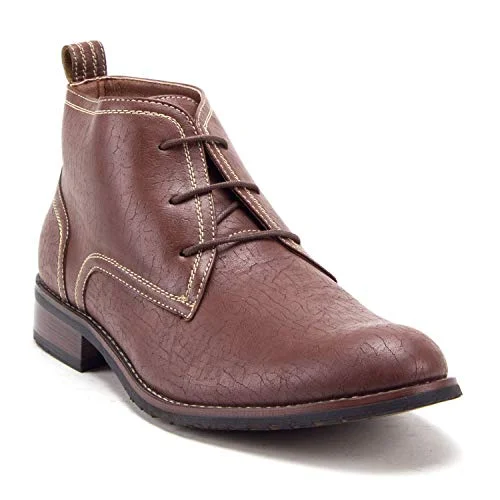 Ankle boots with deep warmth-Men's 917129 Ankle High Distressed Lace Up Round Toe Chukka Dress Boots