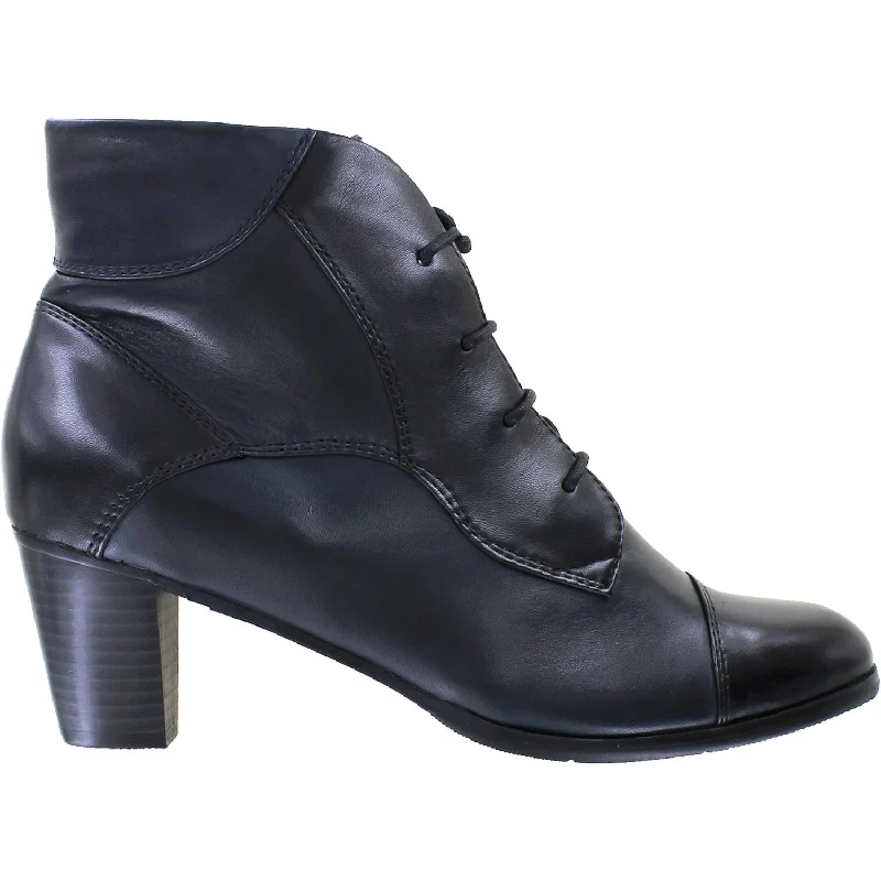 Trendy Booties for women with combat boot design-Women's Regarde Le Ciel Sonia-123 Black/Navy/Piombo Glove Leather