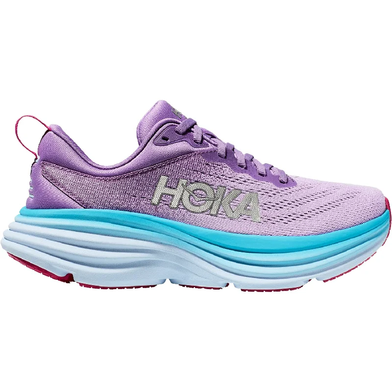 Athletic shoes for leg relief-Women's Hoka Bondi 8 Chalk Violet/Pastel Pink Mesh