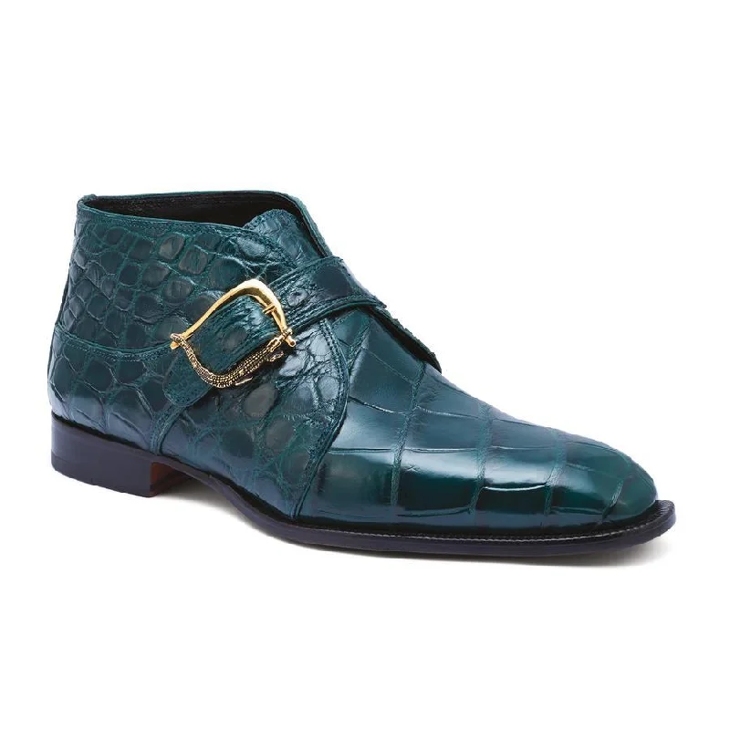 Ankle boots for metro trips-Mauri 4955 Esquire Hunter Green Genuine Alligator Monk Strap Alligator Ankle Boots