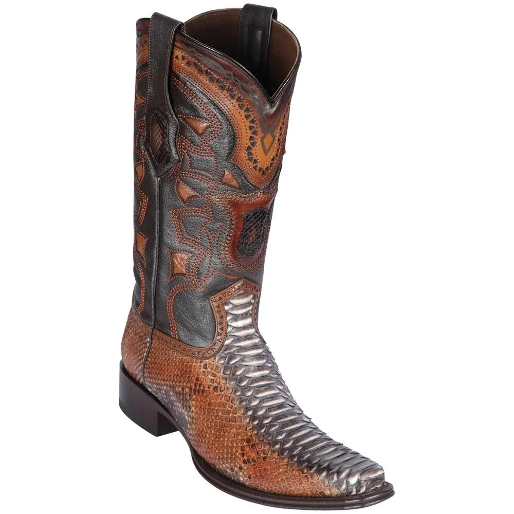 Cowboy boots for cowboy frontier wearLos Altos 765788 Men's Rustic Cognac Genuine Python European Square Toe Cowboy Boots