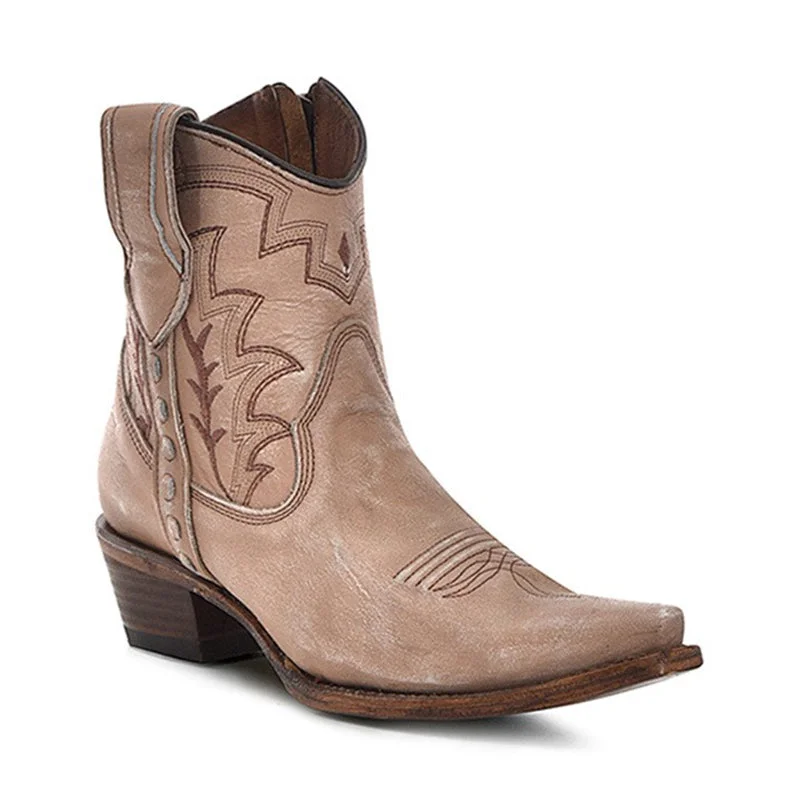 Ankle boots for tough ease-Women's L6098 Embroidery & Zipper Snip Toe Ankle Boots Sand