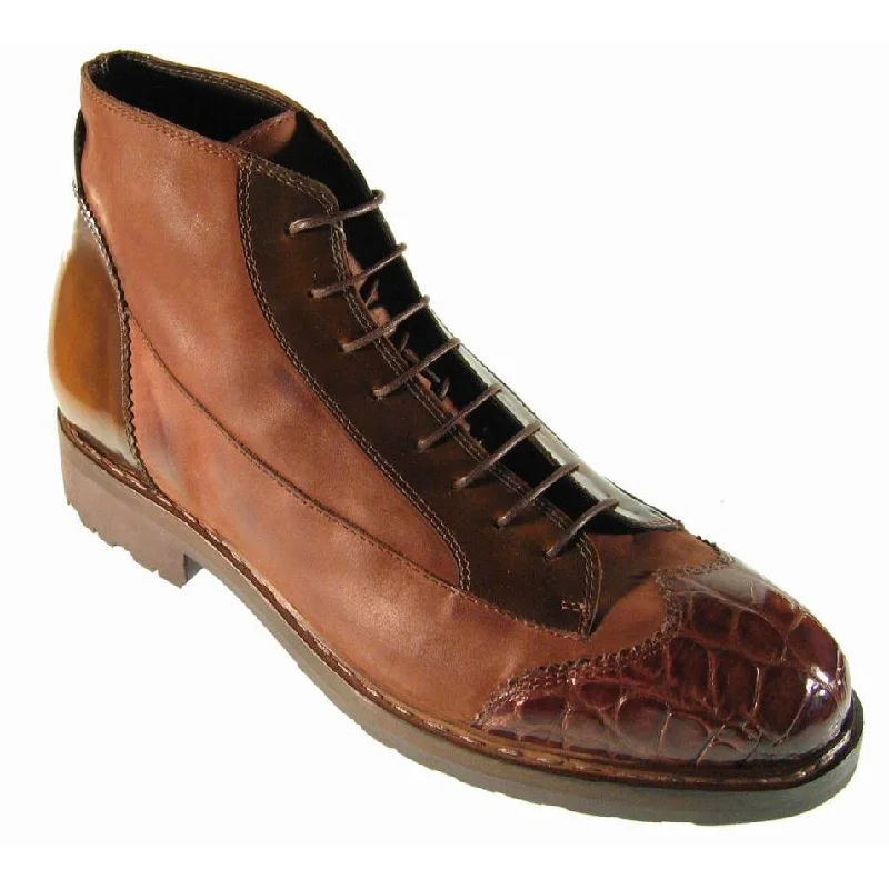 Ankle boots for sleek ease-Mauri Brown Genuine Body Alligator/Calfskin Wingtip Ankle Boots