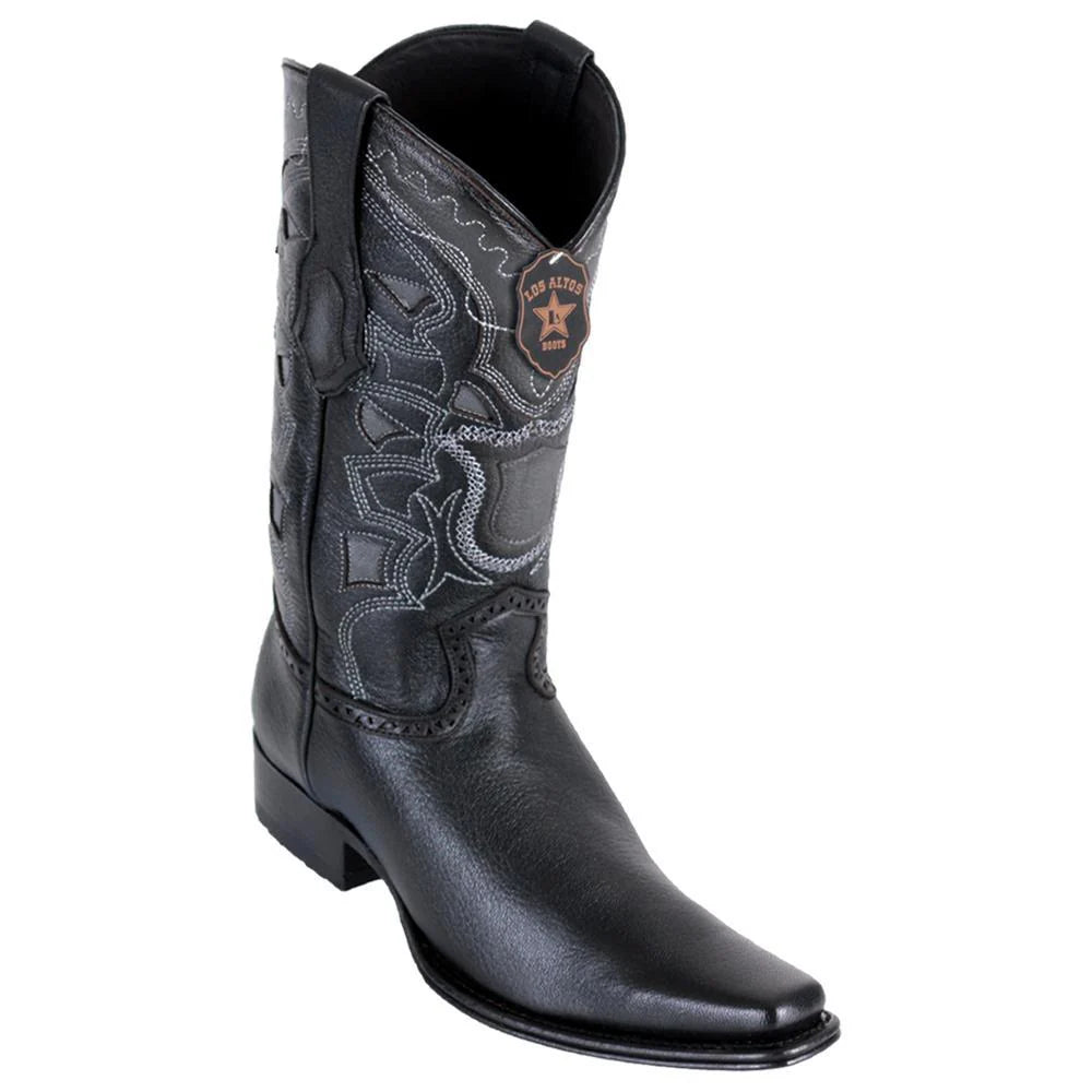 Cowboy boots for western dawn comfortLos Altos 762705 Men's Black Genuine Grisly European Square Toe Cowboy Boots