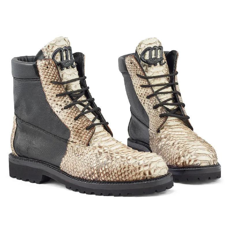 Ankle boots for chilly style-Mauri 4949/1 Black/Natural Genuine Python/Karung Ankle Boots