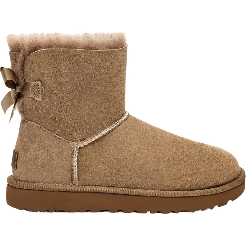 Stylish Booties for men with utility-inspired details-Women's UGG Mini Bailey Bow II Hickory Sheepskin