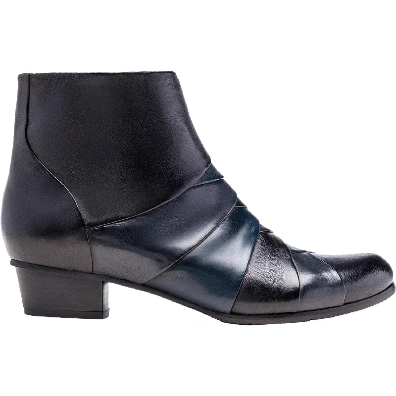 Comfortable Booties for women with fashionable zipper-Women's Regarde Le Ciel Stefany-172 Black/Navy/Piombo Leather