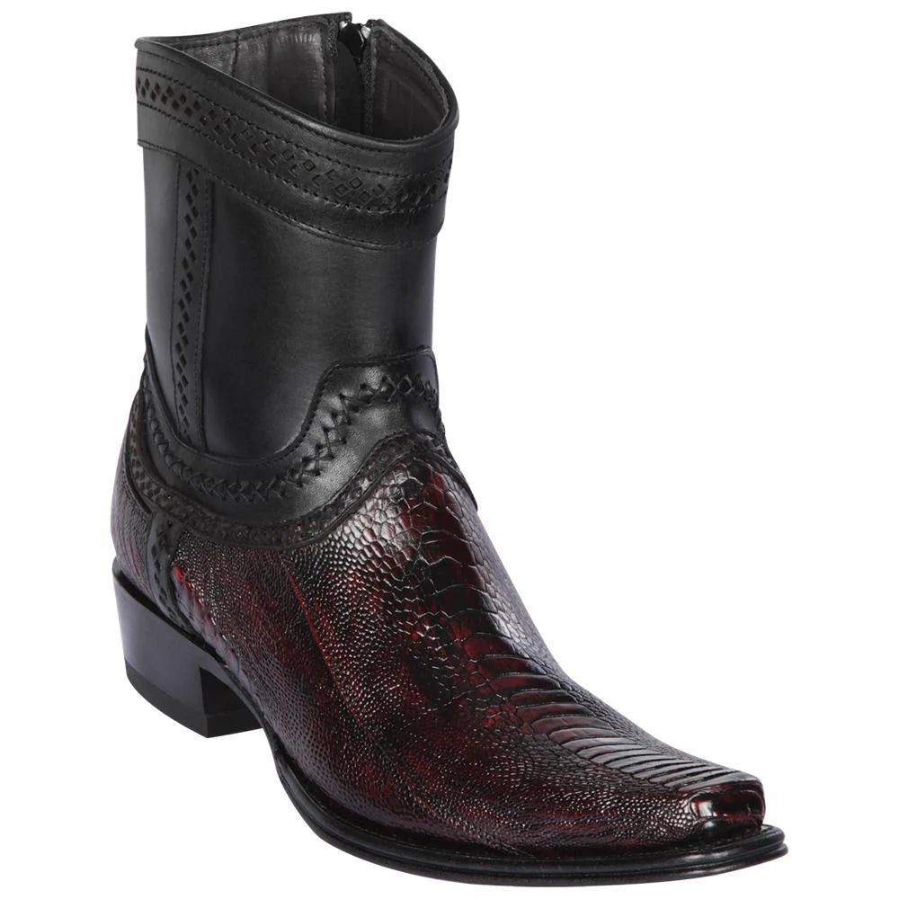 Cowboy boots with custom leather swirlsLos Altos 76B0518 Men's Black Cherry Genuine Ostrich Leg European Square Toe Cowboy Boots