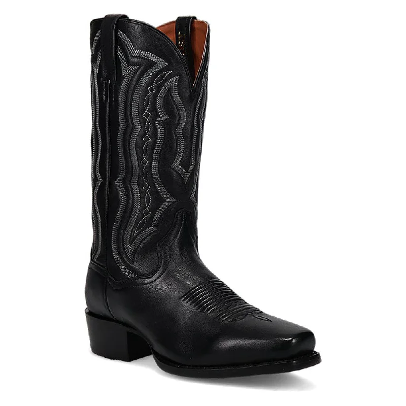 Cowboy boots with leather arrow inlaysDan Post Wade Black Leather Cowboy Boots