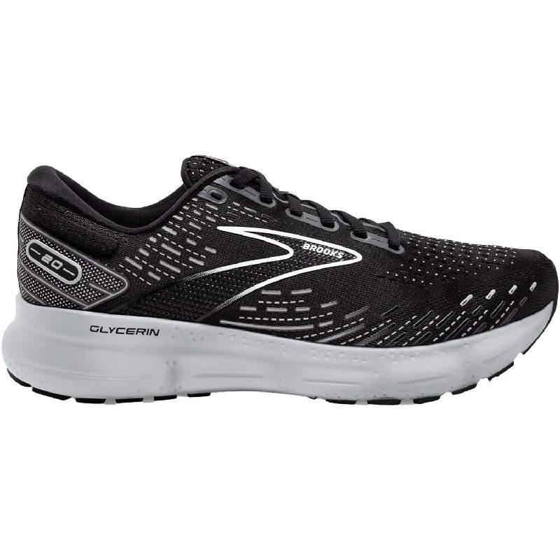 Athletic shoes with flat midsoles-Men's Brooks Glycerin 20 Black/White/Alloy Mesh