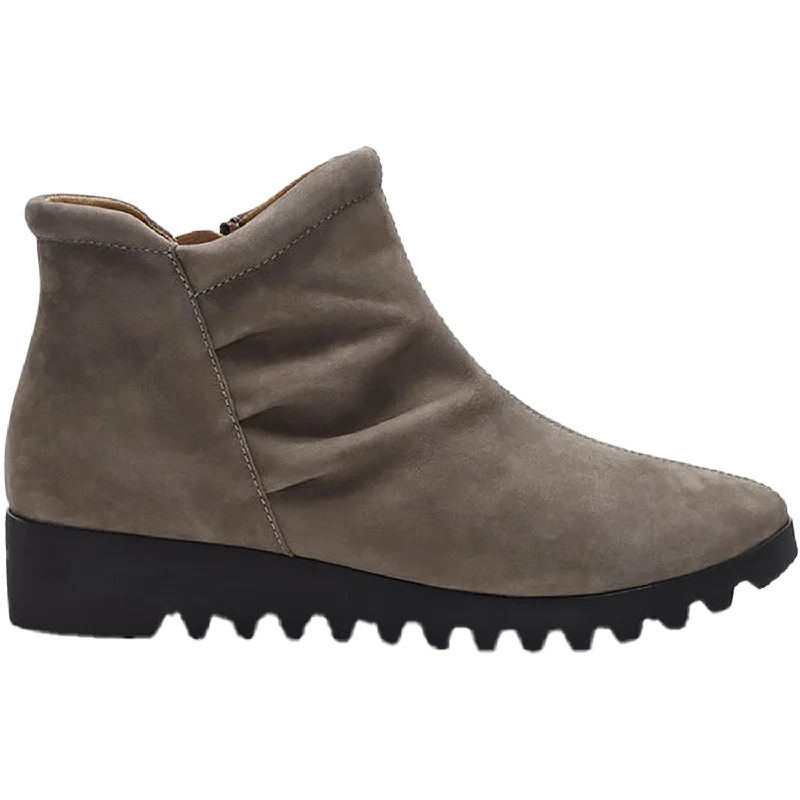 Comfortable Booties for women with elastic side panels-Women's Aetrex Zoey Dark Taupe Nubuck