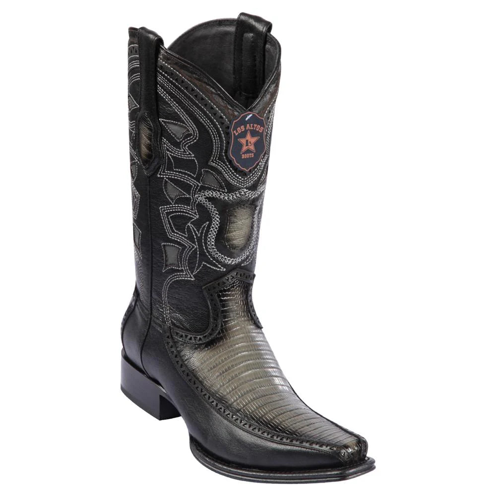 Cowboy boots for cowboy badlands comfortLos Altos 76F0738 Men's Faded Gray Genuine Teju & Deer European Square Toe Cowboy Boots