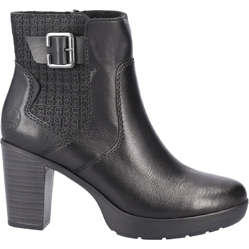 Stylish Booties for women with sturdy craftsmanship-Women's Rieker Y2252-64 Eva 52 Black Leather