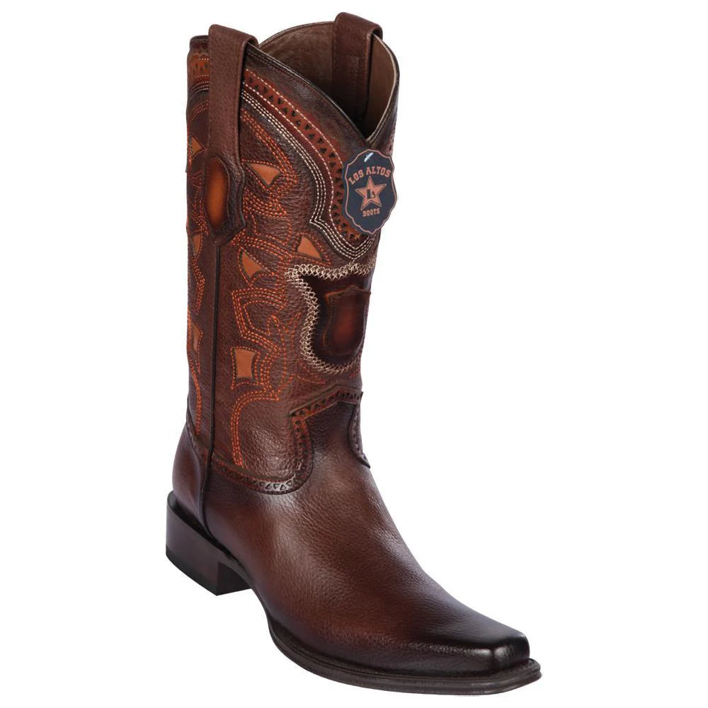 Cowboy boots with hand-polished umberLos Altos 762716 Men's Faded Brown Genuine Grisly European Square Toe Cowboy Boots