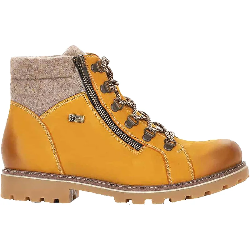 Comfortable Booties for women with warm faux shearling lining-Women's Remonte D7478-68 Yellow Leather