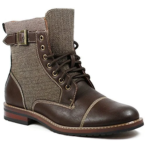 Ankle boots with root stitching-Mens M-808566 Tweed Lace Up Cap Toe Dress Fashion Ankle Boots