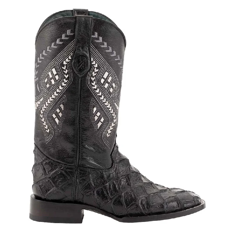 Cowboy boots for dusty ridge bootsFerrini Bronco Black Pirarucu Print Square Toe Leather Cowboy Boots