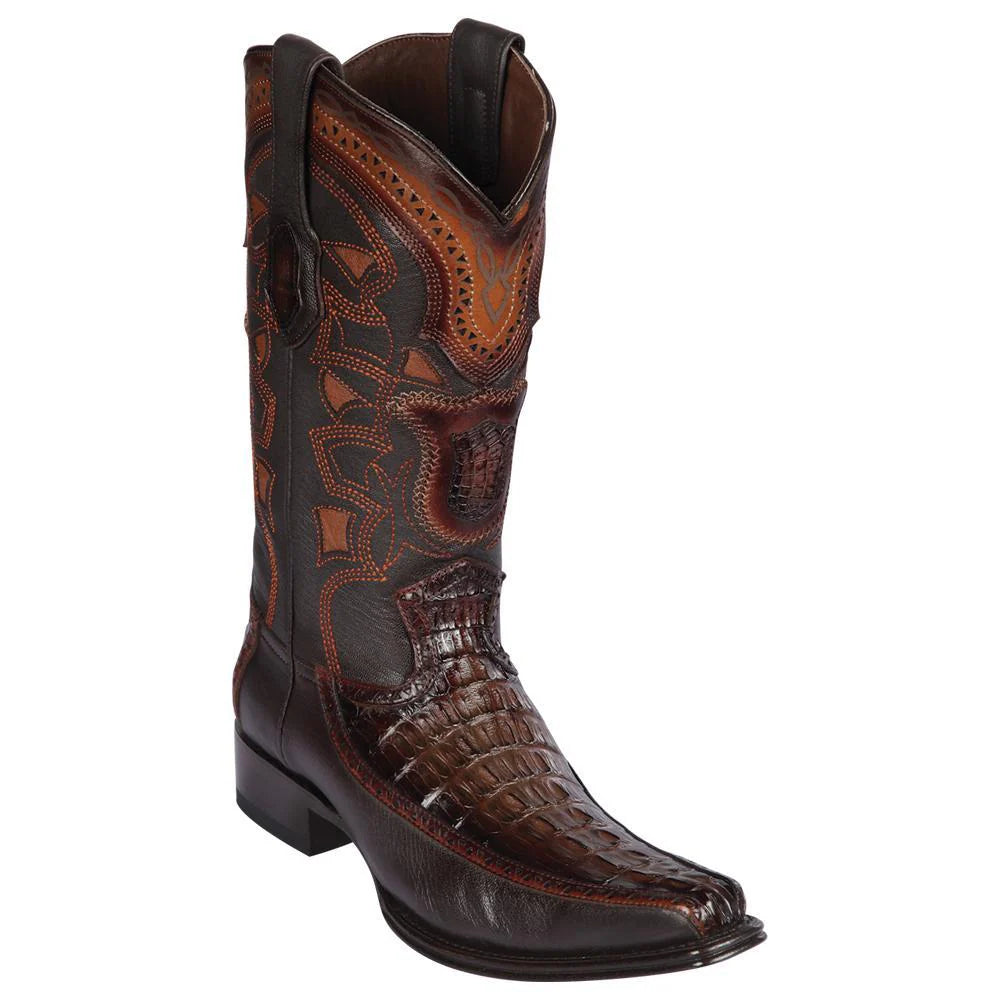 Cowboy boots for cowboy prairie styleLos Altos 76F0116 Men's Faded Brown Genuine Caiman Tail & Deer European Square Toe Cowboy Boots