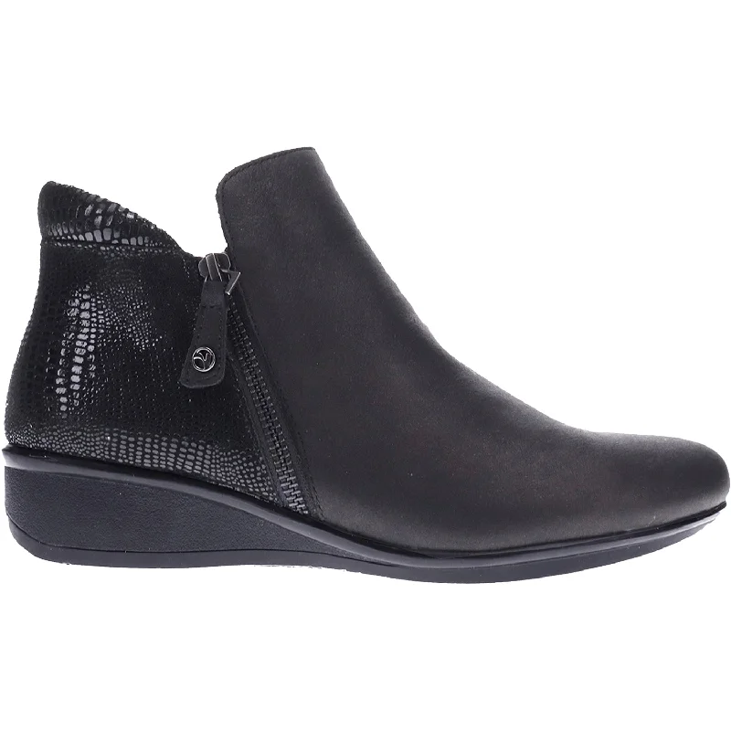 Trendy Booties for women with cut-out details-Women's Revere Damascus Onyx/Black Lizard Leather