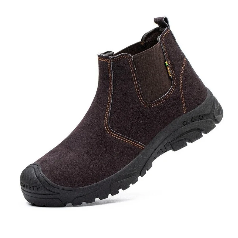 Ankle boots with hard warmth-Groovywish Anti-smashing Men Work Ankle Boots Suede Steel Toe Orthopedic Shoes