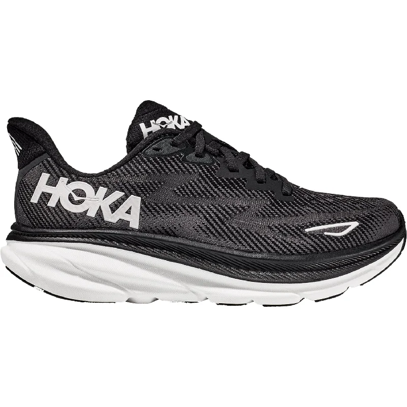 Athletic shoes with ventilated sides-Men's Hoka Clifton 9 Black/White Mesh