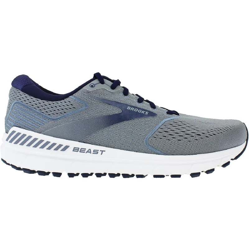 Athletic shoes for arch comfort-Men's Brooks Beast 20 Blue/Grey/Peacoat Mesh