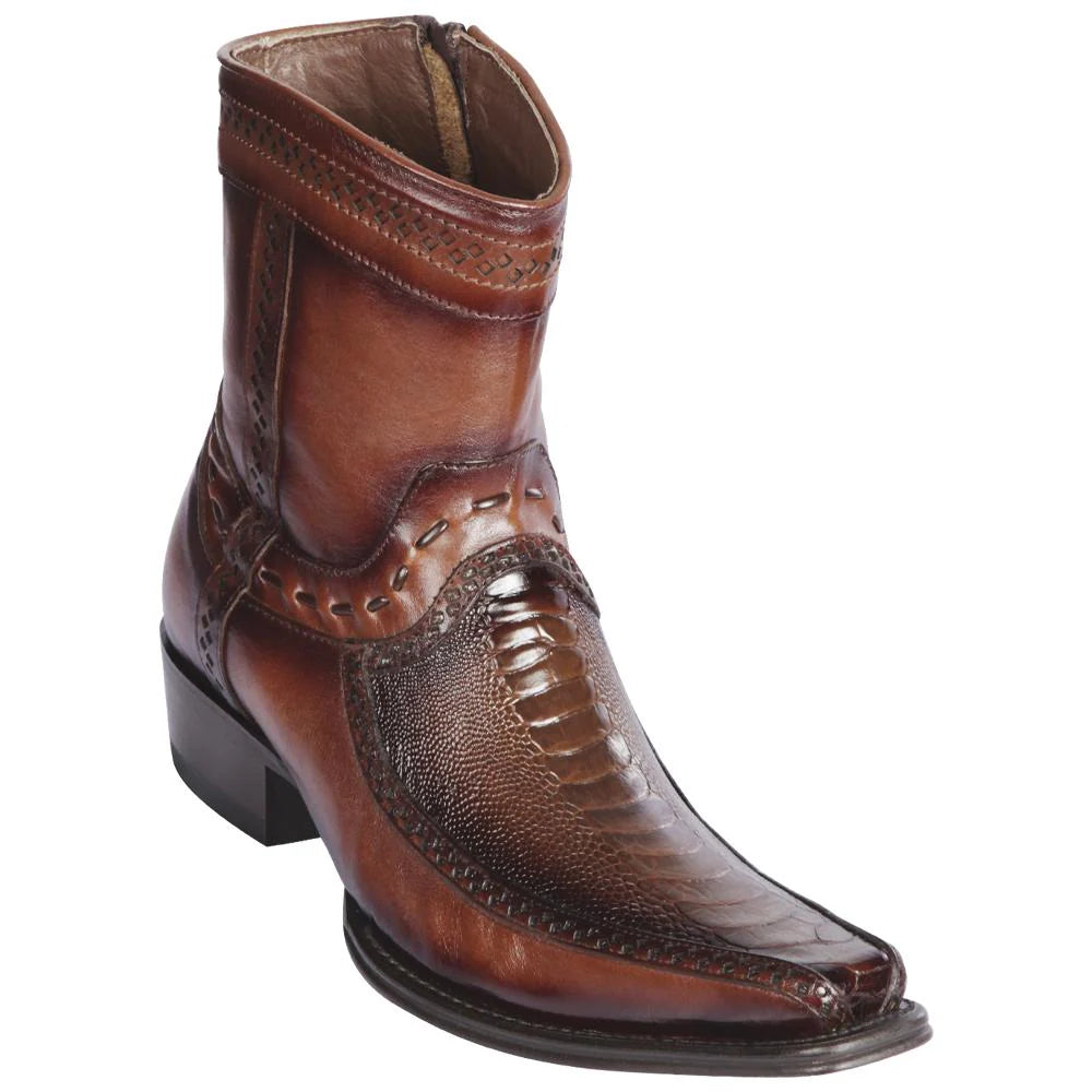 Cowboy boots for cowboy corral comfortLos Altos 76BF0516 Men's Faded Brown Genuine Ostrich Leg & Deer European Square Toe Cowboy Boots