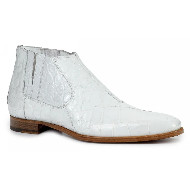 Ankle boots with kilt pattern-Mauri Alberti 4780 White Genuine Alligator Ankle Boots