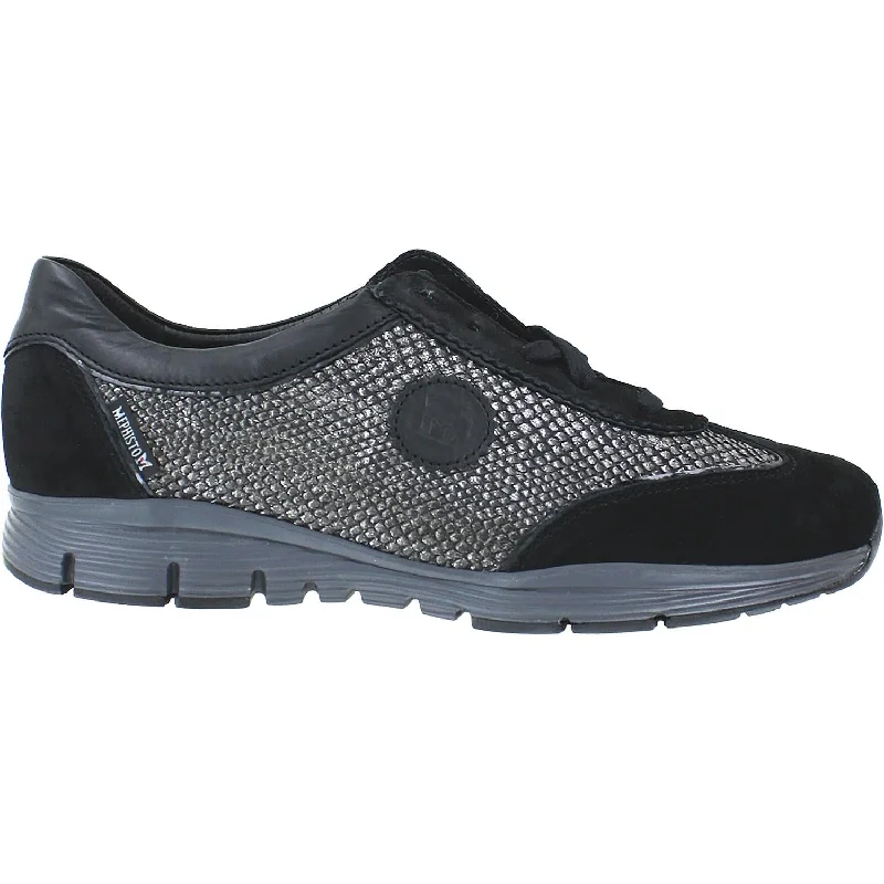 Casual shoes with perforated soles-Women's Mephisto Yael Black Velcalf/Miami Silk Leather