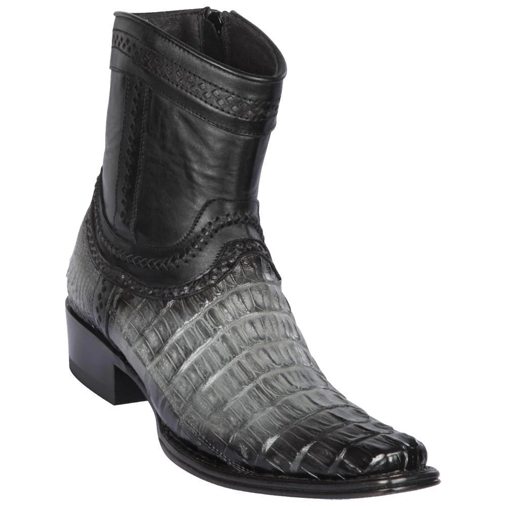 Cowboy boots with leather sun accentsLos Altos 76B0138 Men's Faded Gray Genuine Caiman Tail European Square Toe Cowboy Boots