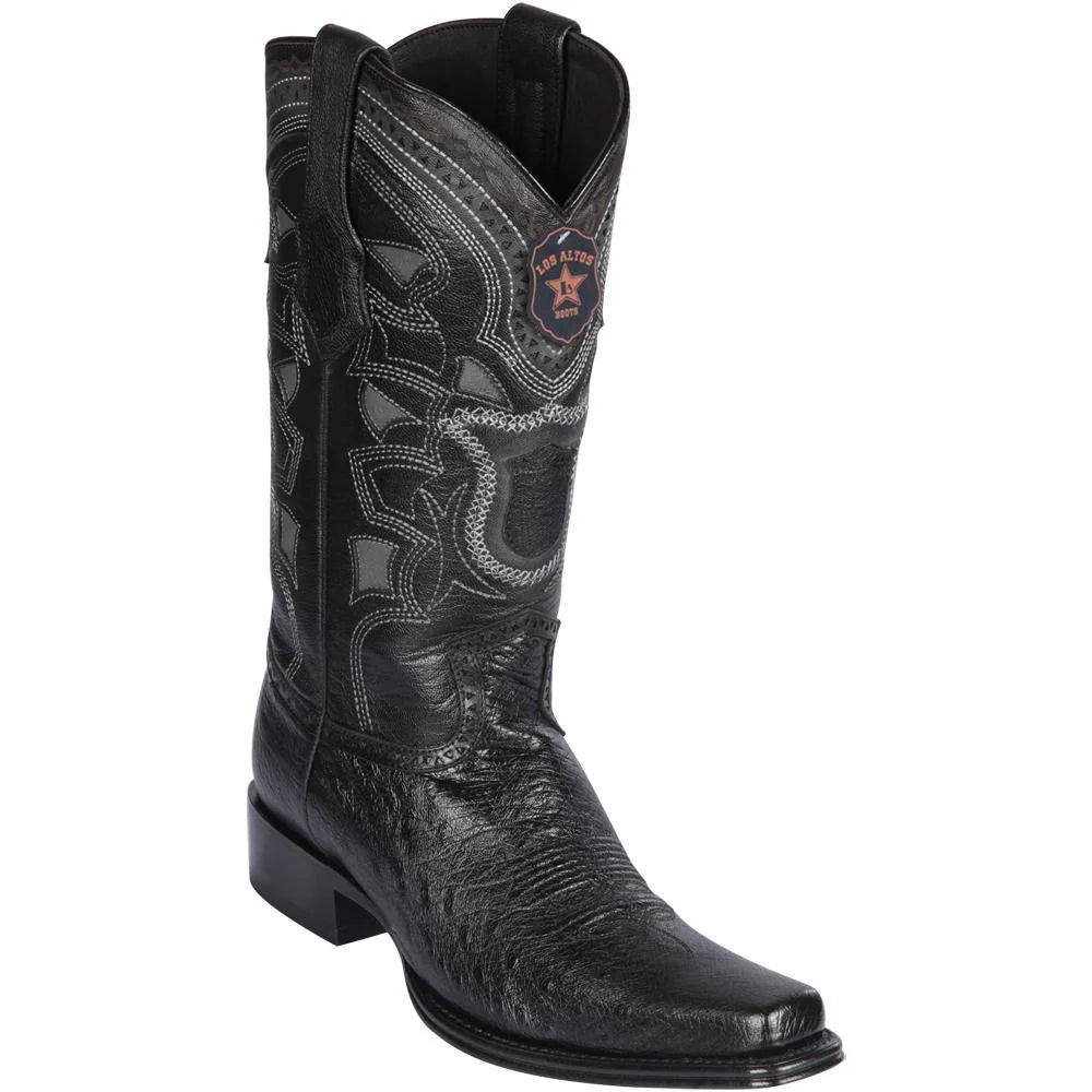 Cowboy boots with vintage eagle charmLos Altos 769705 Men's Black Genuine Smooth Ostrich European Square Toe Cowboy Boots