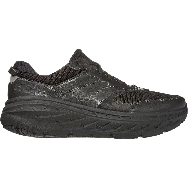 Athletic shoes with etched soles-Unisex Hoka Bondi L Black/Raven Leather/Mesh