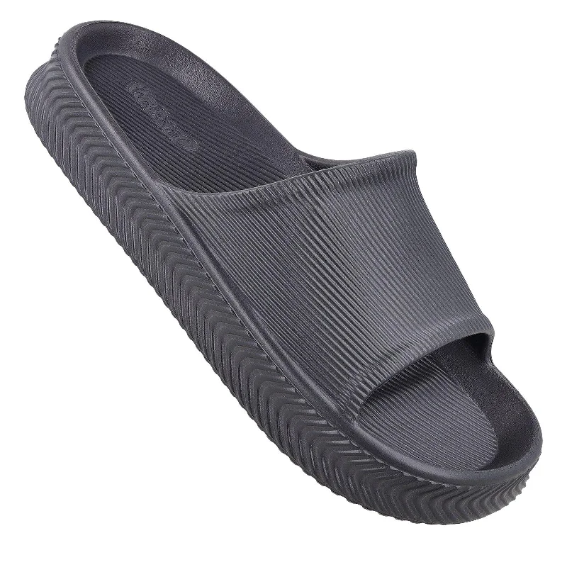 sandals with adjustable back straps for a perfect fit-Walkaroo Mens Flip Flop Sliders  - WC8737 Dark Grey