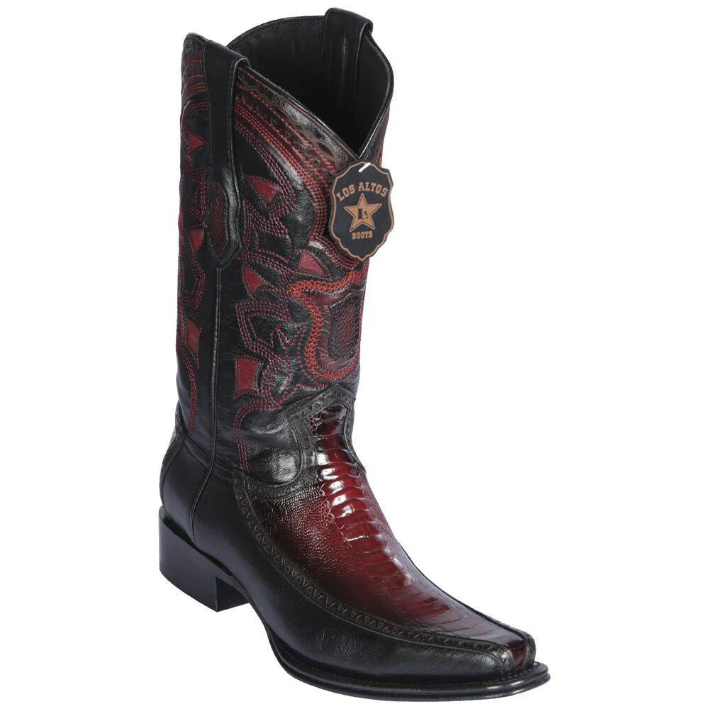 Cowboy boots with rugged slate leatherLos Altos 76F0543 Men's Faded Burgundy Genuine Ostrich Leg & Deer European Square Toe Cowboy Boots