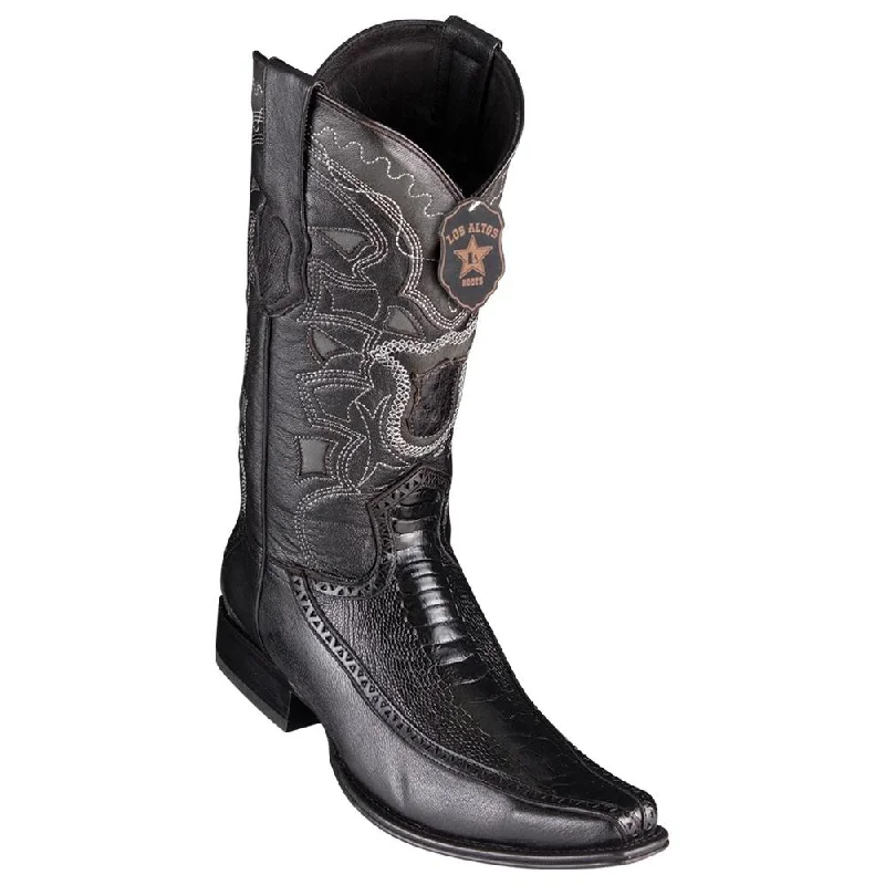 Cowboy boots for western epic styleLos Altos 76F0505 Men's Black Genuine Ostrich Leg & Deer European Square Toe Cowboy Boots