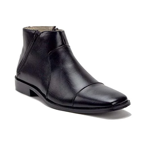 Ankle boots for easy wear-Men's 38893 Leather Lined Double Zip Cap Toe Dress Ankle Boots